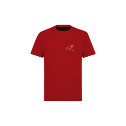 Camiseta roja ajustada con texto cursivo de Lobo