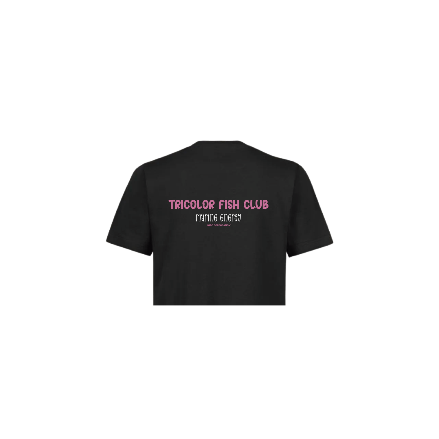 Top corto negro con pez tricolor