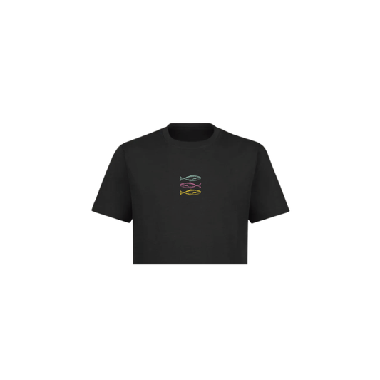 Tricolor Fish Black Crop Top