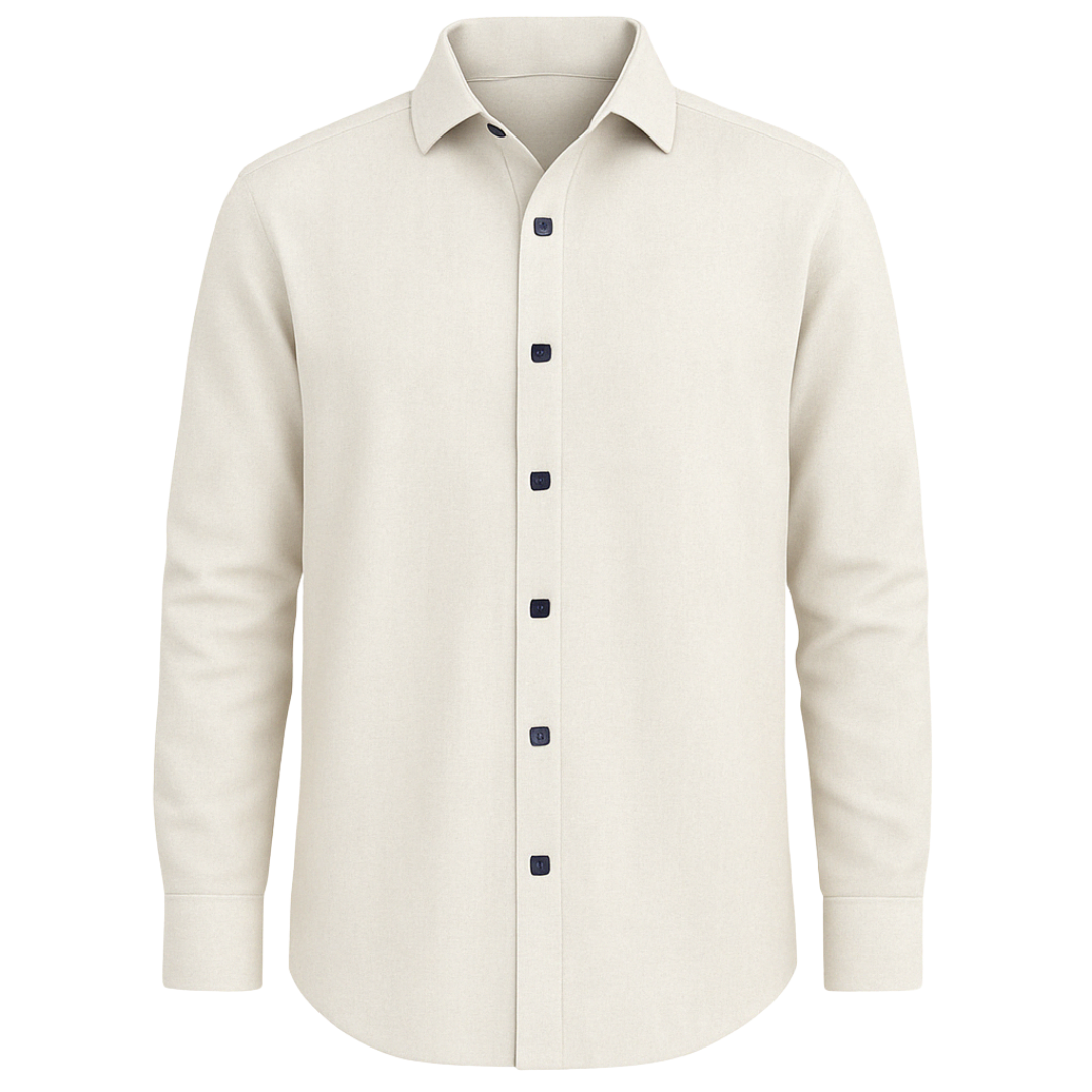 Camisa De Lino Crema, Botones Azules