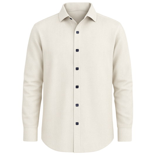 Camisa De Lino Crema, Botones Azules