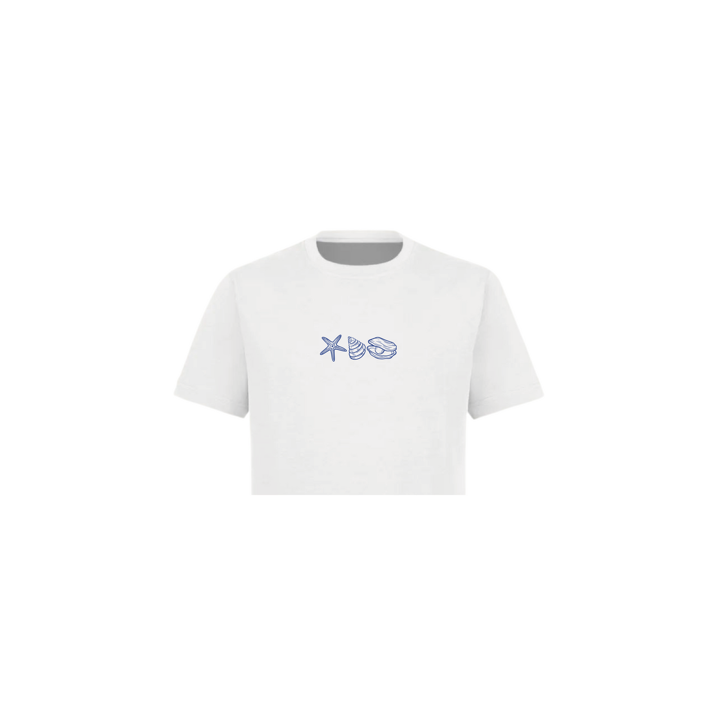 Top corto blanco con conchas marinas