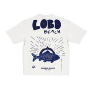 Lobo Beach Blue Fish White Oversized Tee